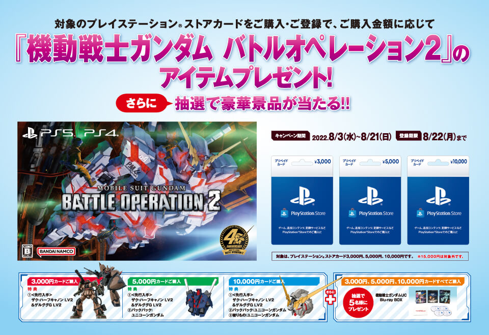 PSストアカード購入で『ガンダム バトオペ2』のアイテムが先行入手できるキャンペーン（8月21日まで）