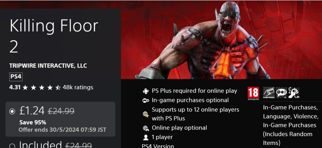 Wave型サバイバルFPS『Killing Floor 2』が発売15周年。欧州 / 北米PSストアにて95%OFFの1.24ユーロで販売中（5月30日まで）